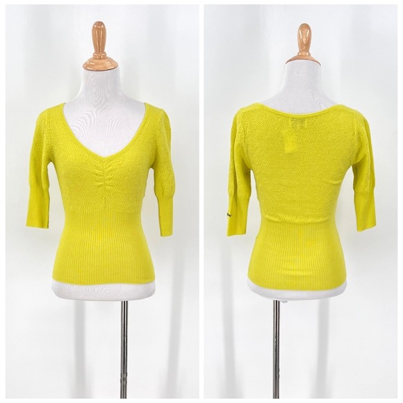 GANNI Tender Shoots Merino Lace Top Women XS Scoop Yellow Green Knit Sweater Top - Picture 3 of 16